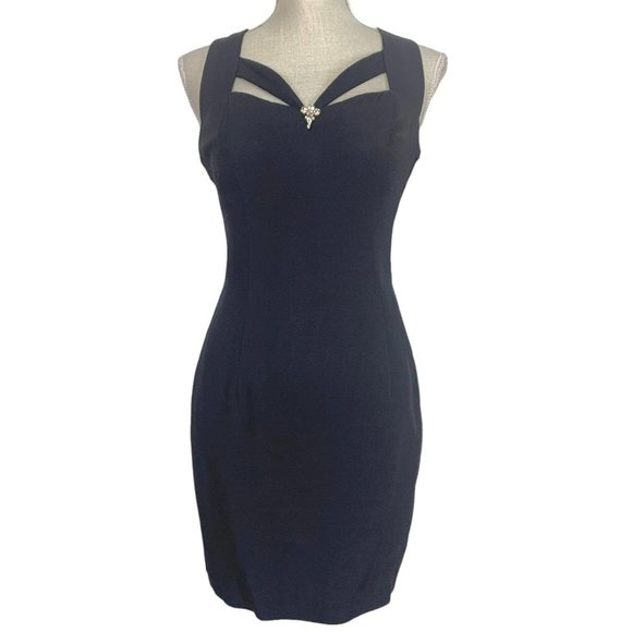 Vintage 90s Jessica McClintock Criss Cross Back Bodycon Mini Dress Small - Picture 1 of 10